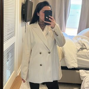 En Saison Vegan Leather Double-Breasted Blazer—Size M (Oversized)— Neutral Cream